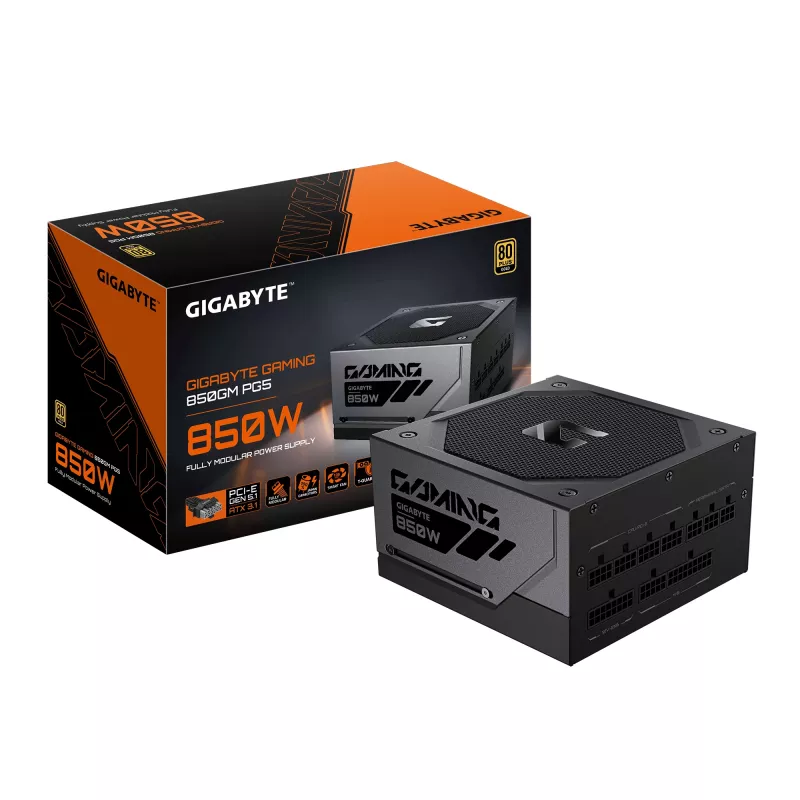 GIGABYTE GAMING 850GM PG5 maitinimo blokas – PCIe 5.1, 80 PLUS Gold, pilnai modulinis, 135 mm ventiliatorius, ATX 3.1, EU kištukas
