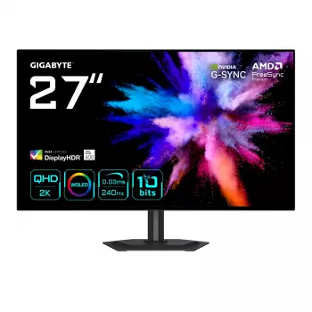 27 colių OLED 2K QHD žaidimų monitorius GIGABYTE GO27Q24G — 2560x1440, 240Hz, 0,03ms, FreeSync Premium, G-Sync Compatible, HDMI 2.1, DP 1.4