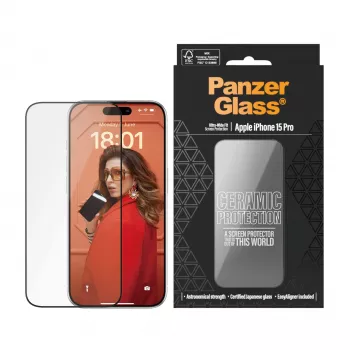 PanzerGlass ® Keraminis ekrano apsauginis stiklas iPhone 15 Pro | Ultra-Wide Fit su EasyAligner