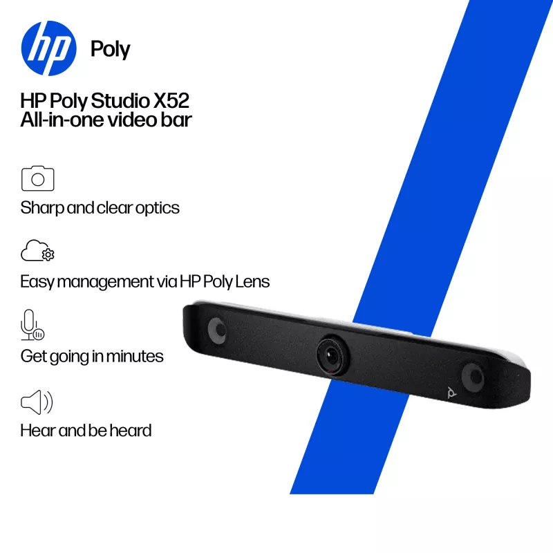 HP Poly Studio X52 All-In-One vaizdo juosta, grupės vaizdo konferencijų sistema, 4K Ultra HD, 30 fps, 95°, 5x, Android