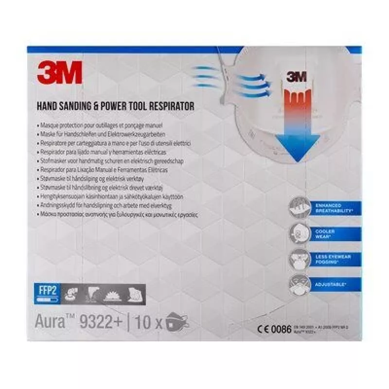 3M Aura Comfort Cool Flow 9322+ FFP2 NR D vienkartinės respiratoriaus kaukės, 5 vnt. (9322PRO5)