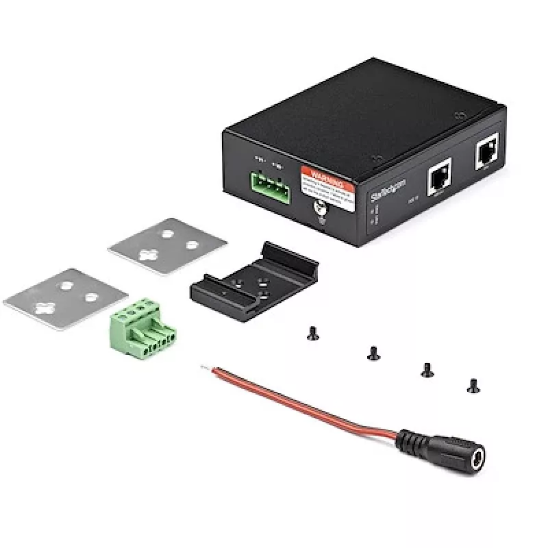 StarTech.com pramoninis gigabaitinis PoE įpurškiklis - didelės spartos / didelės galios 90W - 802.3bt PoE++ 52V-56V DC DIN bėgelis UPoE/Ultra Power Over Ethernet įpurškiklio adapteris -40°C iki +75°C atšiaurioms sąlygoms