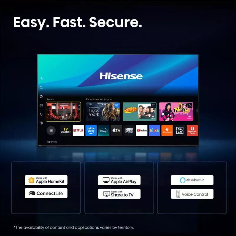 Hisense 55E7S 55 colių QLED 4K Ultra HD išmanusis televizorius su VIDAA, Direct-LED, 3840×2160, 330 cd/m², DVB-T2/C/S2, Wi‑Fi, juodas