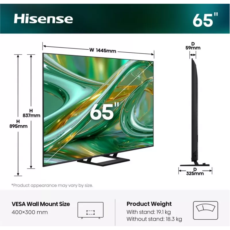 Televizorius Hisense 85E68S 65 colių ULED MiniLED UltraHD/4K, trigubas imtuvas, 144Hz skydelis, įmontuotas žemų dažnių garsiakalbis