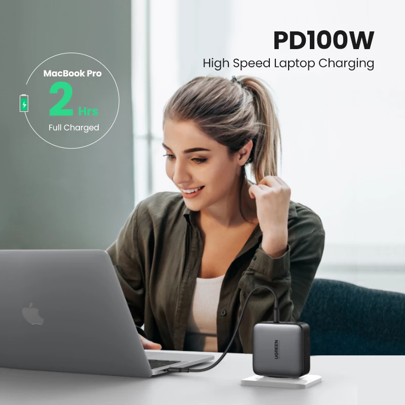 Kroviklis Ugreen Nexode 100W GaN USB-C USB-A Greitasis Krovimas 3 prievadai