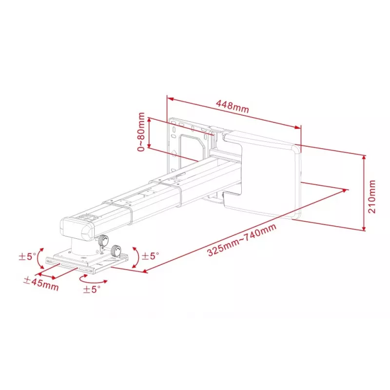 Projektoriaus laikiklis Multibrackets M Projector Mount Short Throw Deluxe 300-700 sieninis vidutinis 25 kg baltas