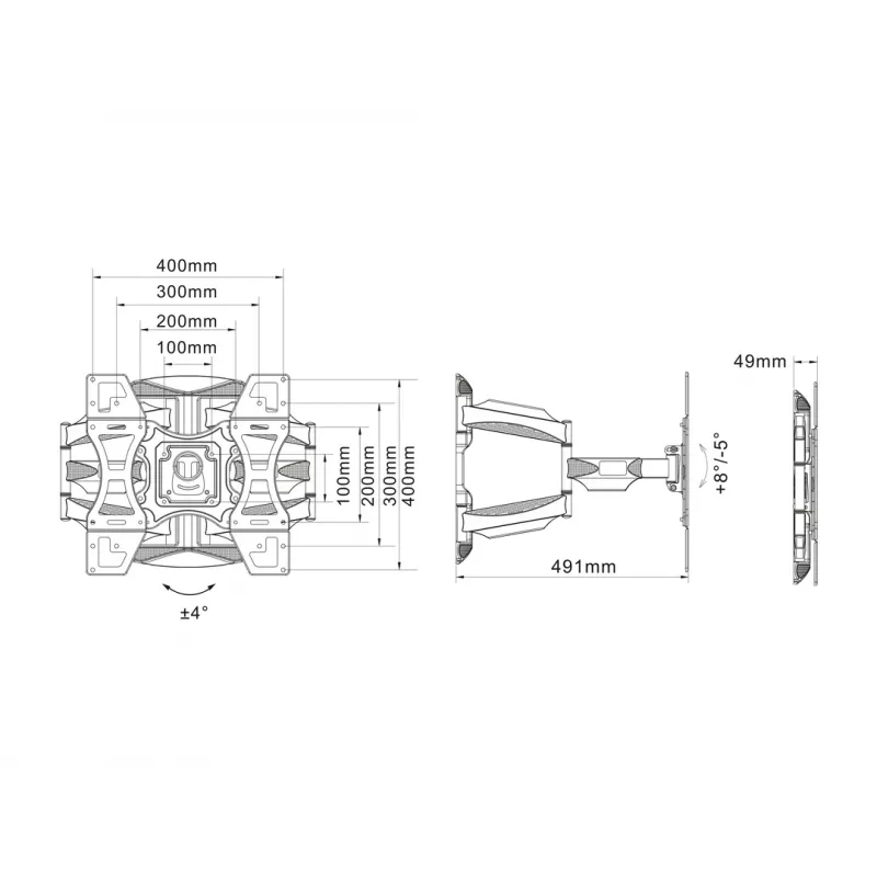Laikiklis prie sienos MULTIBRACKETS M VESA Flexarm Full Motion Dual 400x400 40–70 colių ekranams, 45 kg, juodas