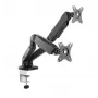 Manhattan Dvigubas monitorių laikiklis su dujine spyruokle, 10–27 col., C-clamp arba grommet, VESA 75x75 ir 100x100 mm, iki 9 kg