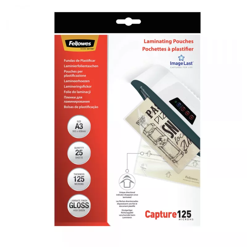 Fellowes ImageLast A3 125 Micron laminavimo maišelis - 25 vnt., blizgus, skaidrus, A3, 0,125 mm, 436 mm, 310 mm