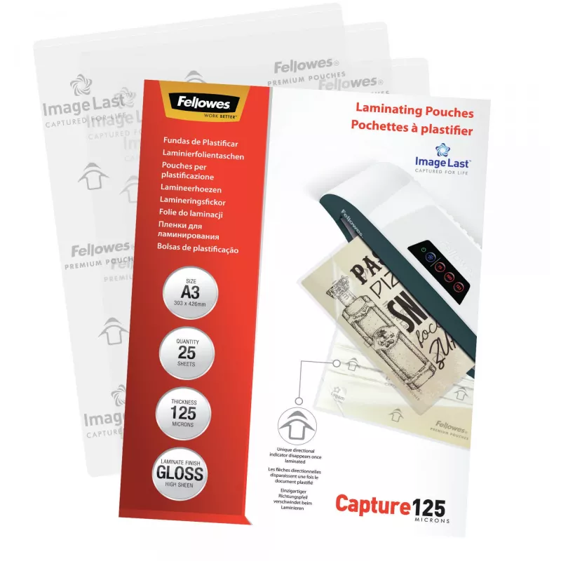 Fellowes ImageLast A3 125 Micron laminavimo maišelis - 25 vnt., blizgus, skaidrus, A3, 0,125 mm, 436 mm, 310 mm