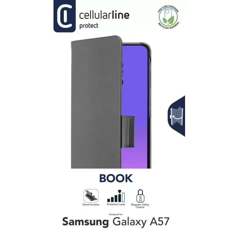 Cellularline Book - Dėklas Samsung Galaxy A57 knygelės tipo su kortelių kišene, magnetiniu užsegimu ir pilna prieiga prie mygtukų bei jungčių