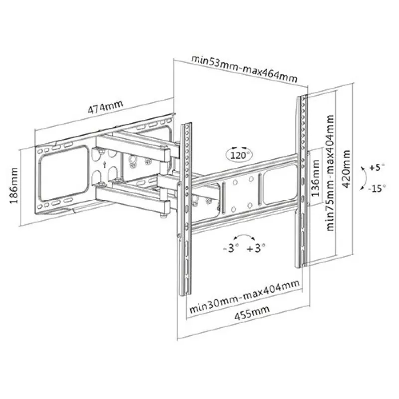 Techly ICA-PLB 344STY TV laikiklis 139,7 cm (55 col.) juodas