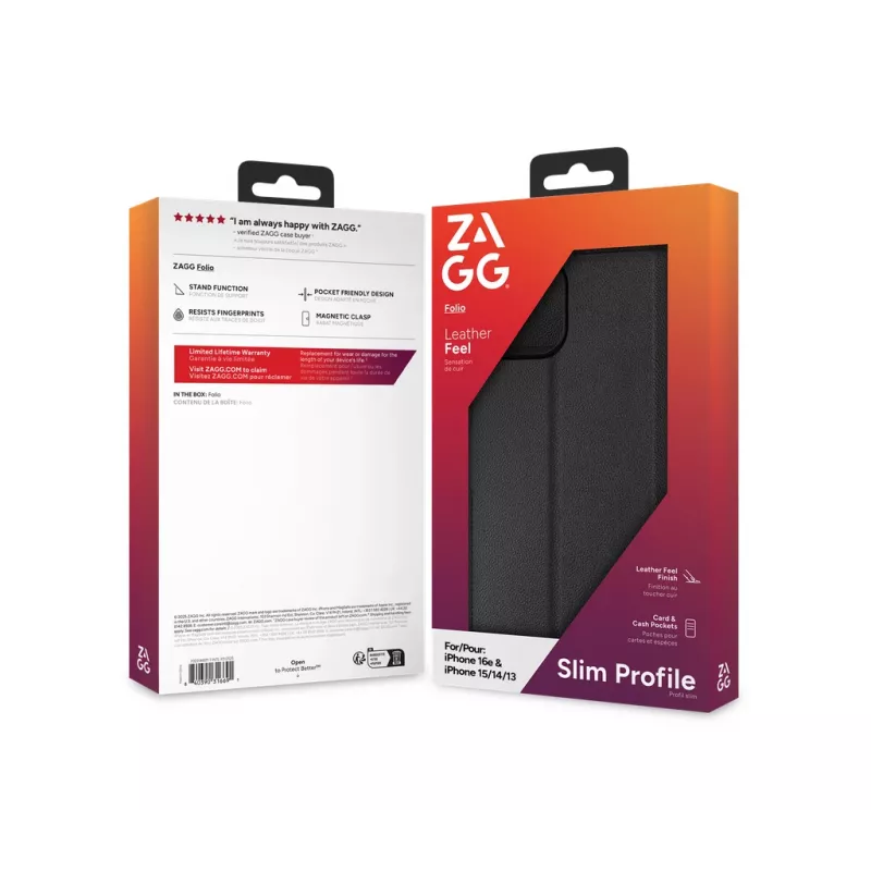 ZAGG Folio Dėklas iPhone 17e/16e/15/14/13 Juodas, Folio, Apple, iPhone 17e/16e/15/14/13, 15,5 cm (6,1 colio), Juodas
