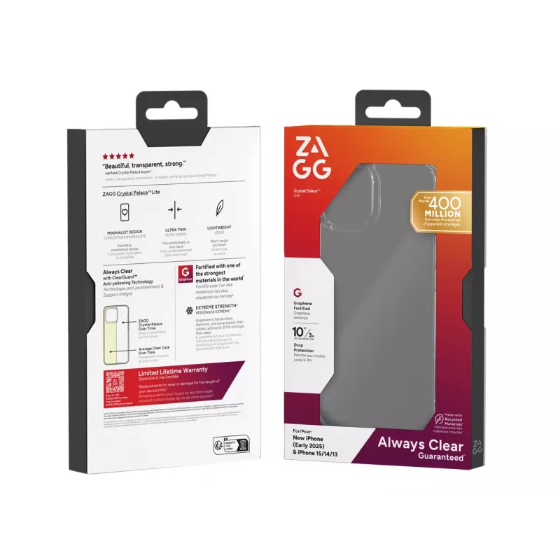 ZAGG Crystal Palace Lite Dėklas Apple iPhone 17e/16e/15/14/13, permatomas
