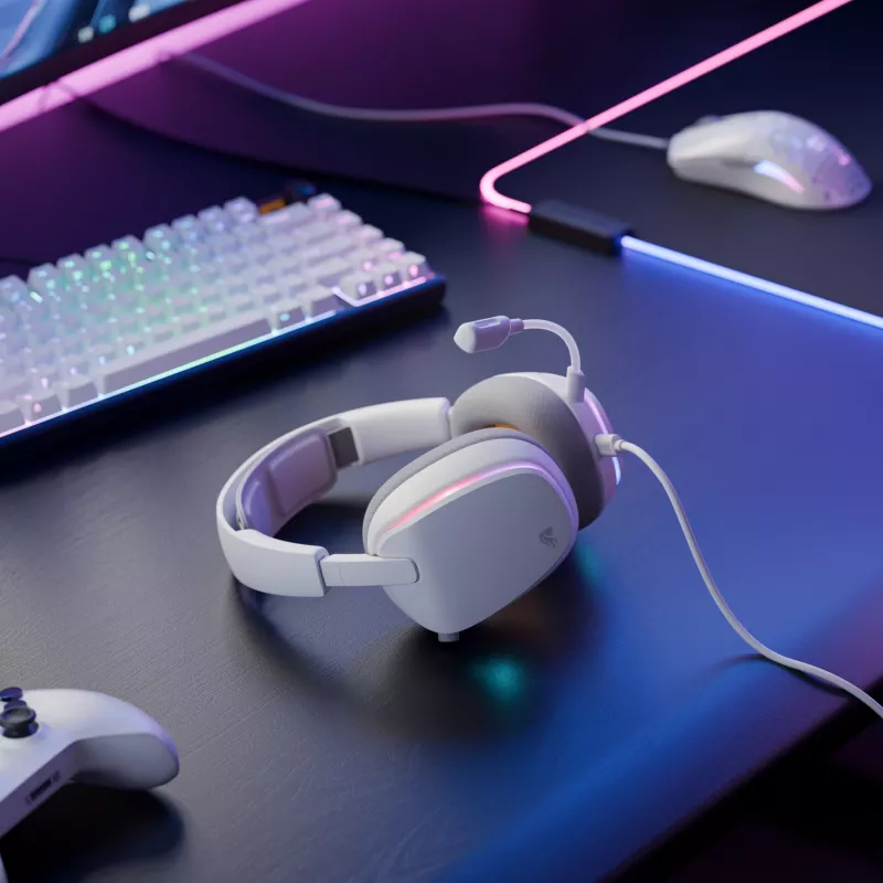 Glorious GHS Eternal RGB – Stereo RGB žaidimų ausinės, PC, PS5, PS4, Switch, baltos