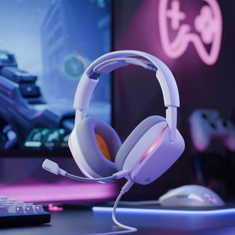 Glorious GHS Eternal RGB – Stereo RGB žaidimų ausinės, PC, PS5, PS4, Switch, baltos