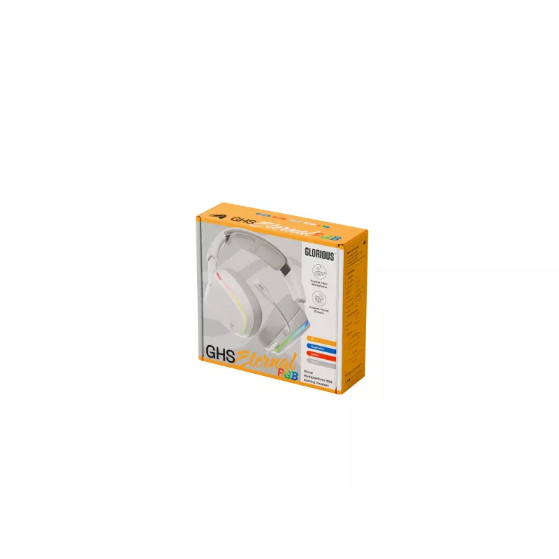 Glorious GHS Eternal RGB – Stereo RGB žaidimų ausinės, PC, PS5, PS4, Switch, baltos