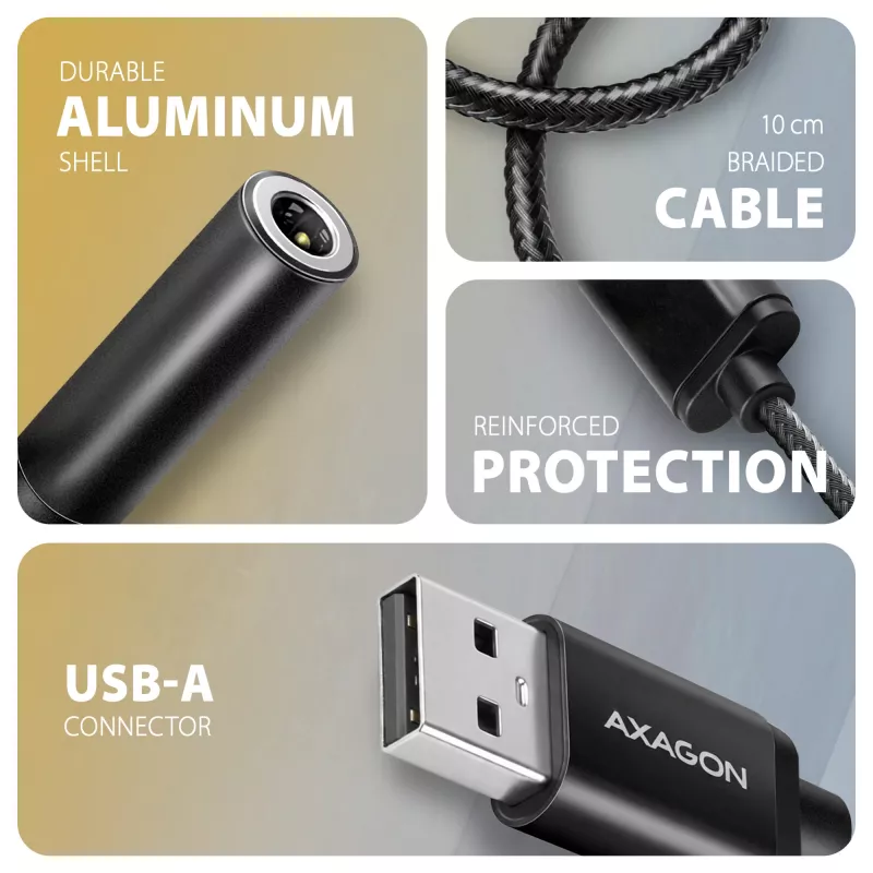 Axagon ADA-HA USB-A į 3,5 mm lizdą Hi-Res DAC garso adapteris, 384kHz/32bit, Stereo
