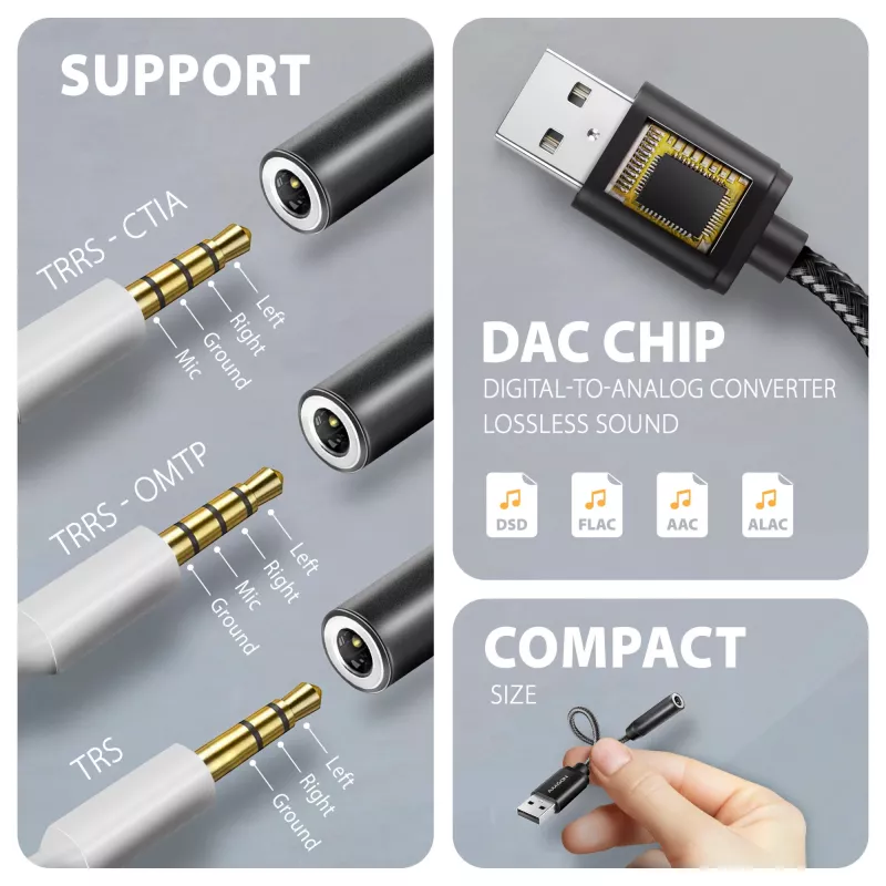Axagon ADA-HA USB-A į 3,5 mm lizdą Hi-Res DAC garso adapteris, 384kHz/32bit, Stereo