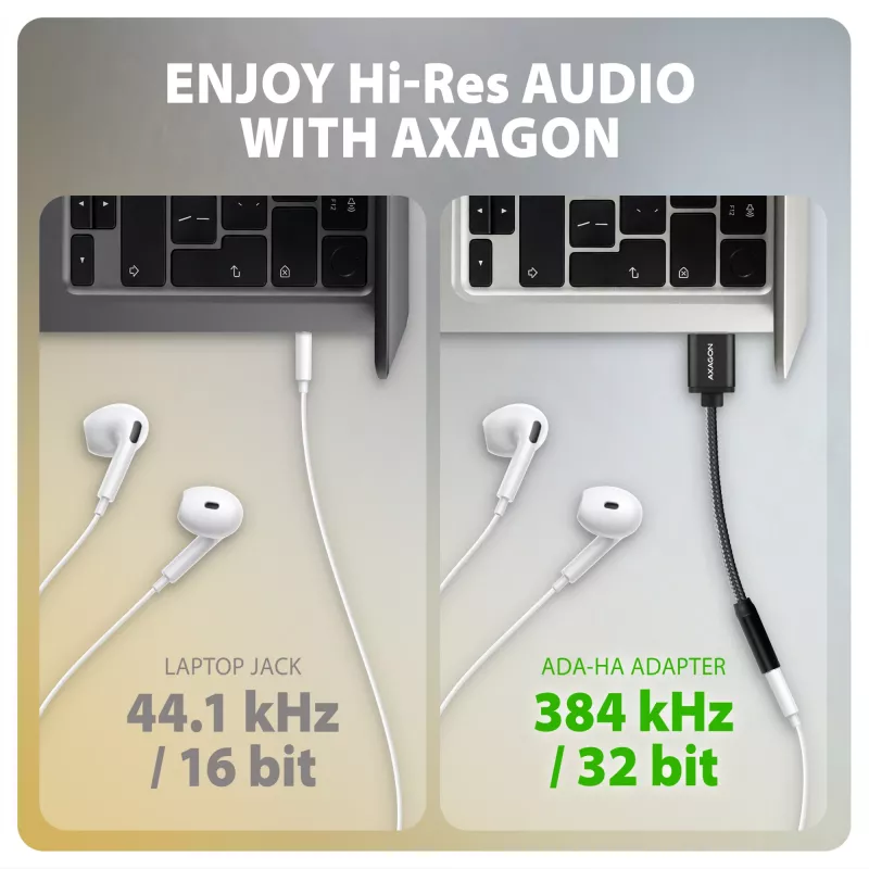 Axagon ADA-HA USB-A į 3,5 mm lizdą Hi-Res DAC garso adapteris, 384kHz/32bit, Stereo