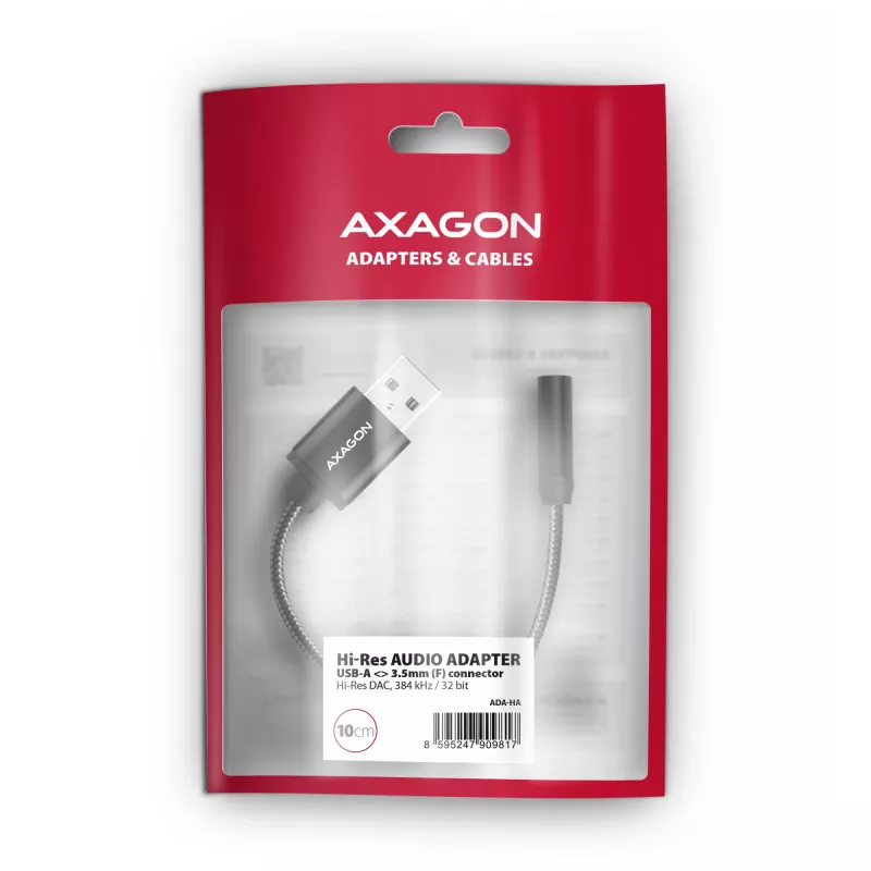 Axagon ADA-HA USB-A į 3,5 mm lizdą Hi-Res DAC garso adapteris, 384kHz/32bit, Stereo