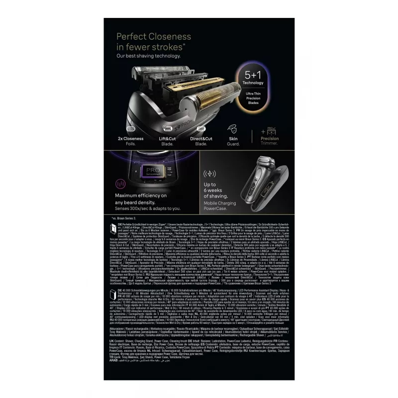 Folijos skustuvas Braun Series 9 Pro+ 9625s – grafitas, 5 galvutės, Li‑Jon akumuliatorius, trimeris, šlapias ir sausas