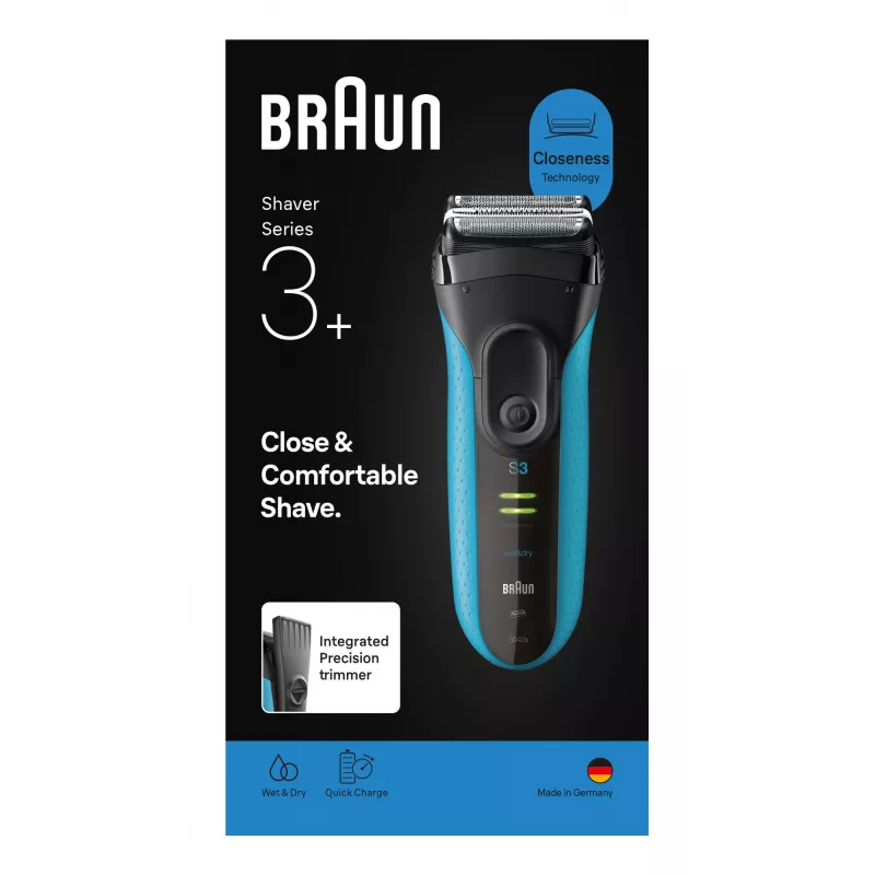 Elektrinis skustuvas BRAUN Series 3 3040 įkraunamas juodas/mėlynas