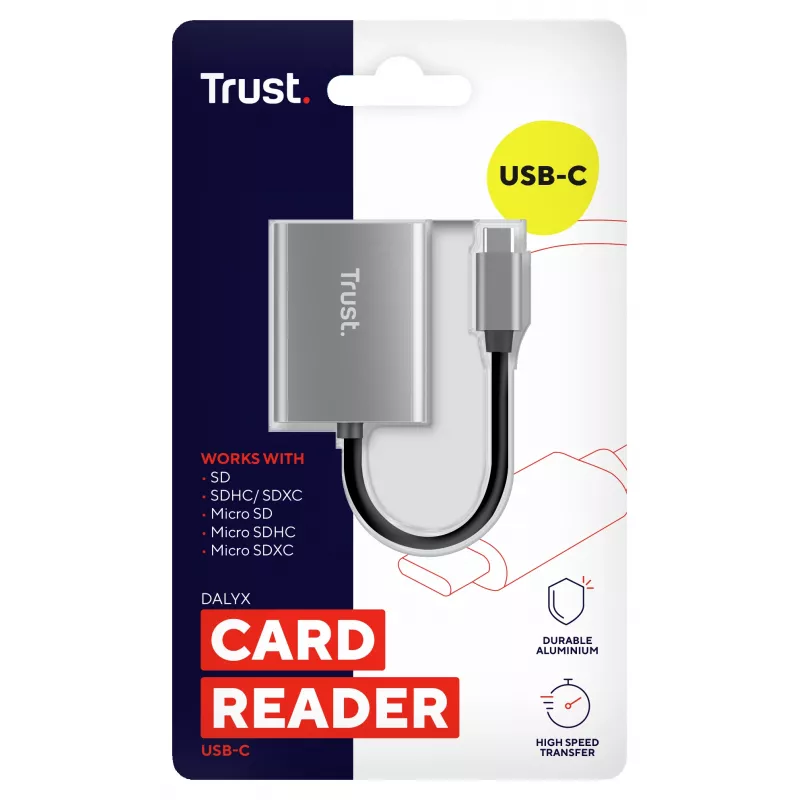 Trust 24136 kortelių skaitytuvas USB 3.2 Gen 1 (3.1 Gen 1) Type-C, aliuminis