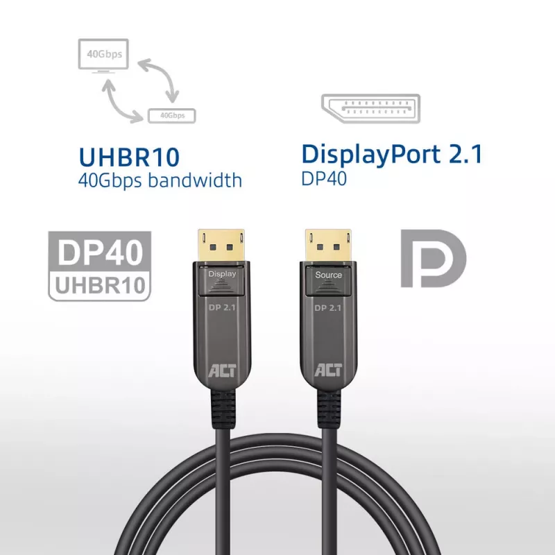 ACT AK4172 DisplayPort 2.1 aktyvus optinis laidas 20 m juodas