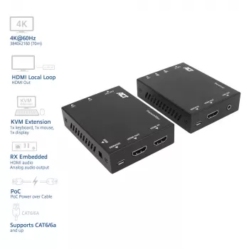 ACT AC7815 HDMI 2.0 KVM prailgintuvas per CAT6A iki 70 metrų, 4K@60Hz