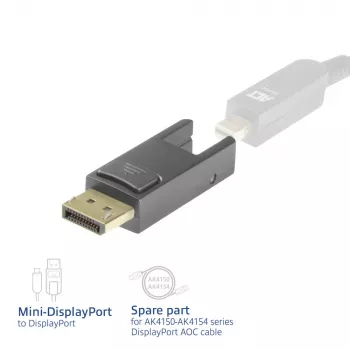 ACT keitiklis Mini DisplayPort į DisplayPort, skirtas DisplayPort aktyviems optimsiams kabeliams su atjungiamu jungtuku