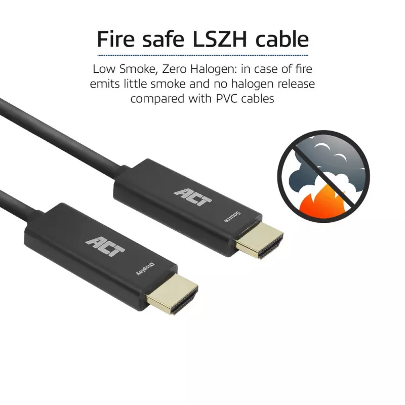 ACT 50 metrų HDMI Premium High Speed 4K aktyvus optinis laidas v2.0 LSZH HDMI-A kištukas - HDMI-A kištukas