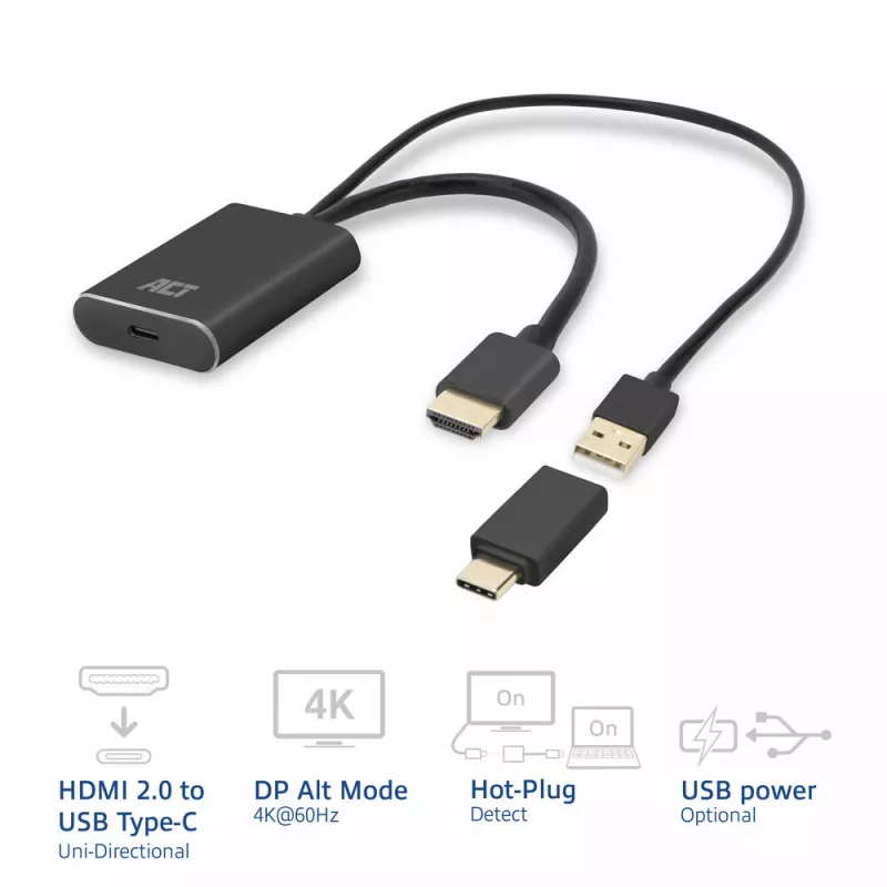 ACT AC7537 HDMI į USB Type-C adapteris, 4K@60Hz, 0,25 m