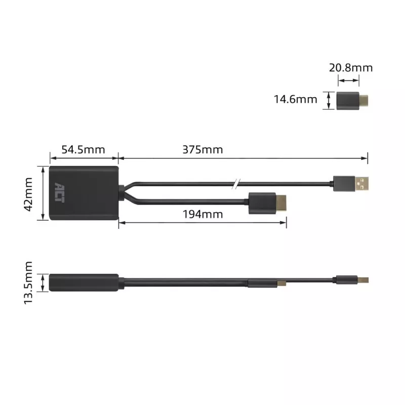 ACT AC7537 HDMI į USB Type-C adapteris, 4K@60Hz, 0,25 m