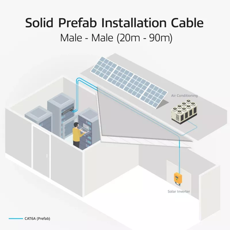 Parengtinis S/FTP Cat6A B2ca PoE++ 100W kabelis su RJ45 kištukais ACT FB0090, 90 m, vientisas laidininkas