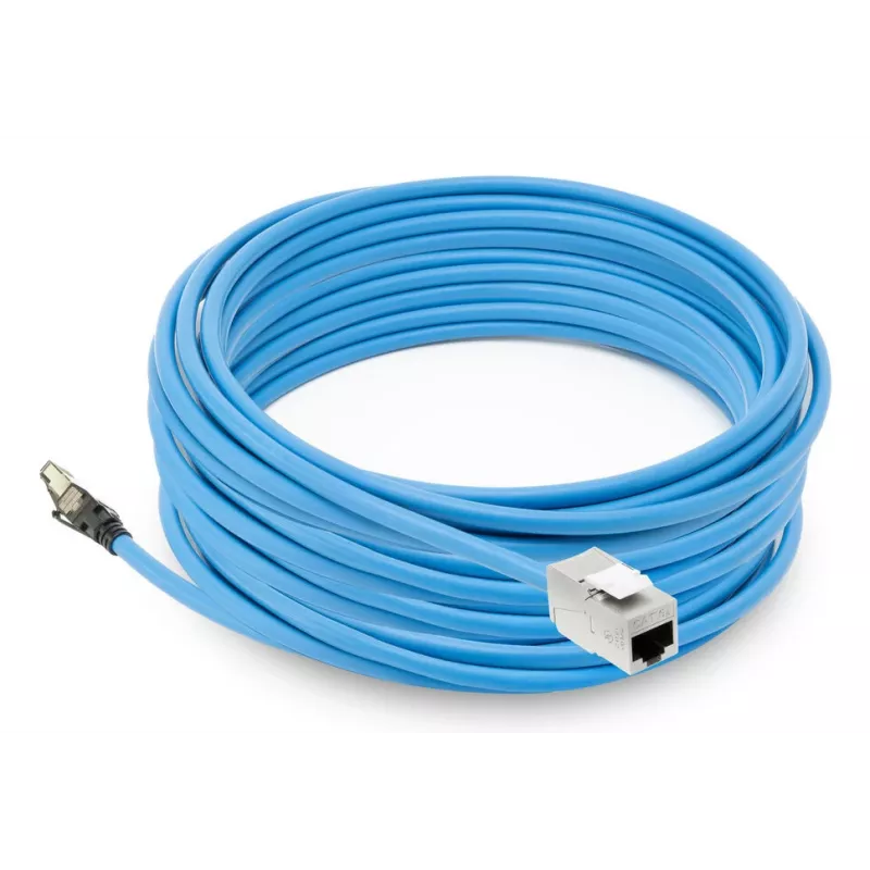 ACT Blue 25m S/FTP CAT6A B2ca PoE++ 100W vientisas gamyklinis montavimo kabelis, RJ45 kištukas – lizdas