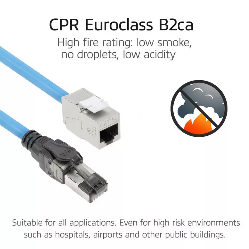 ACT Blue 40 m S/FTP CAT6A B2ca PoE++ 100 W vientisas montažinis kabelis, RJ45 kištukas – lizdas