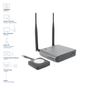 ACT Aero 4K belaidė prezentacijų sistema, stalinis, juoda, pilka, 3840 x 2160, 2160p, USB Type-C, USB