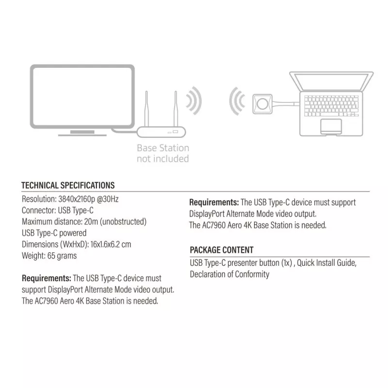 ACT Aero 4K Presenter Button mygtukas, juodas