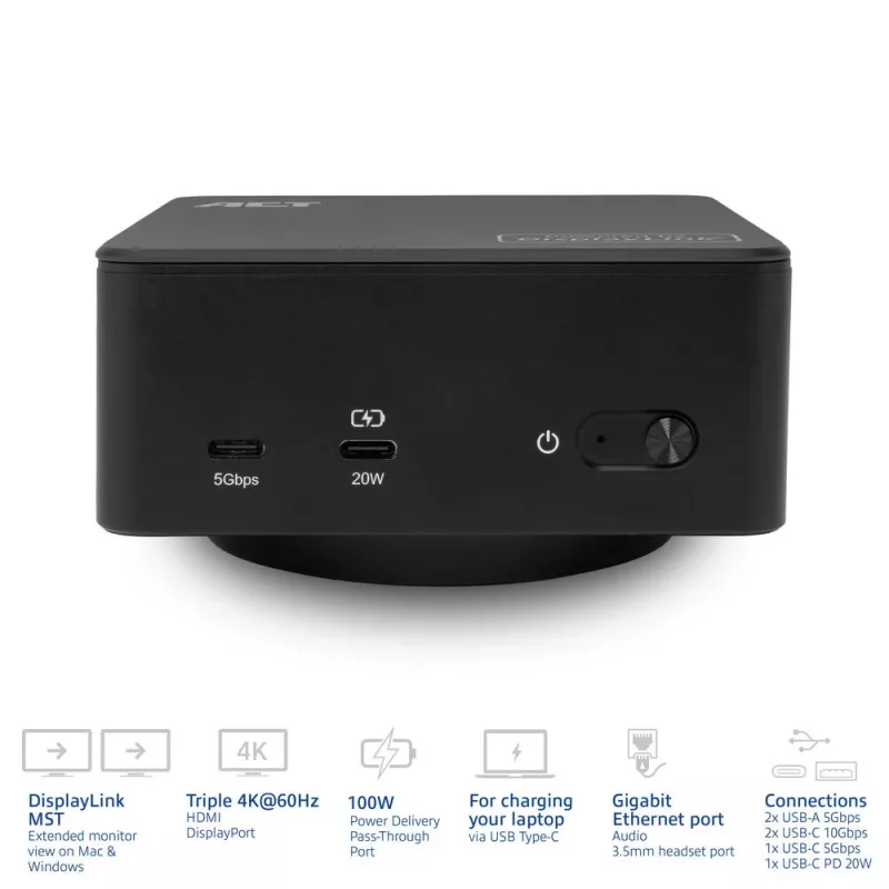 ACT Universal USB-C Dock 4K, 3 HDMI/DisplayPort monitorams, DisplayLink