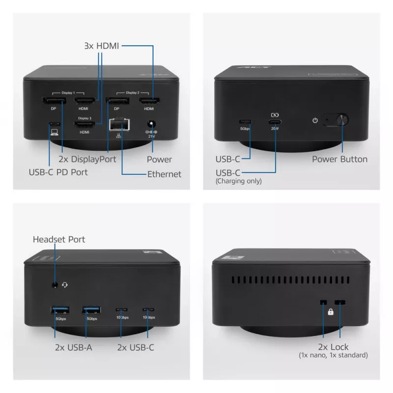 ACT Universal USB-C Dock 4K, 3 HDMI/DisplayPort monitorams, DisplayLink