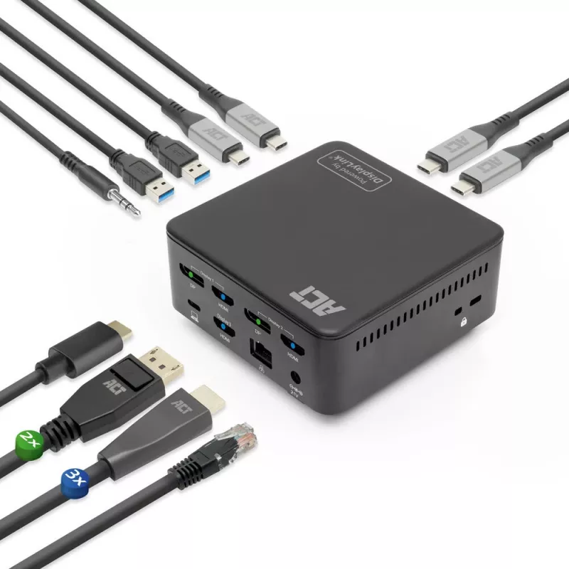 ACT Universal USB-C Dock 4K, 3 HDMI/DisplayPort monitorams, DisplayLink