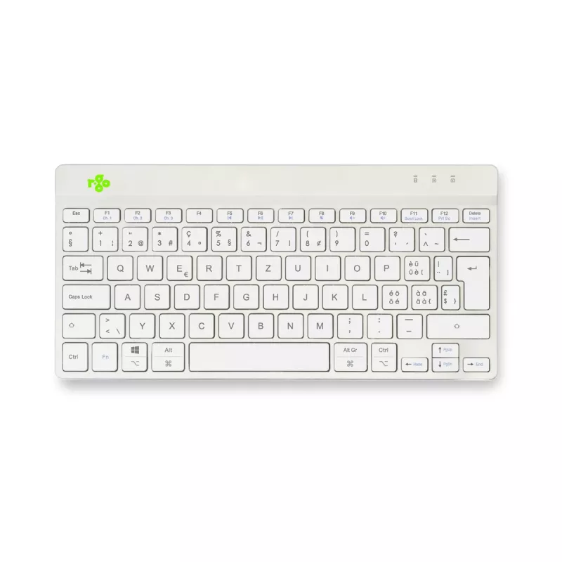 R-Go Tools ergonominė klaviatūra R-Go Compact Break, kompaktiška klaviatūra su pertraukų programine įranga, QWERTZ (CH), Bluetooth, balta