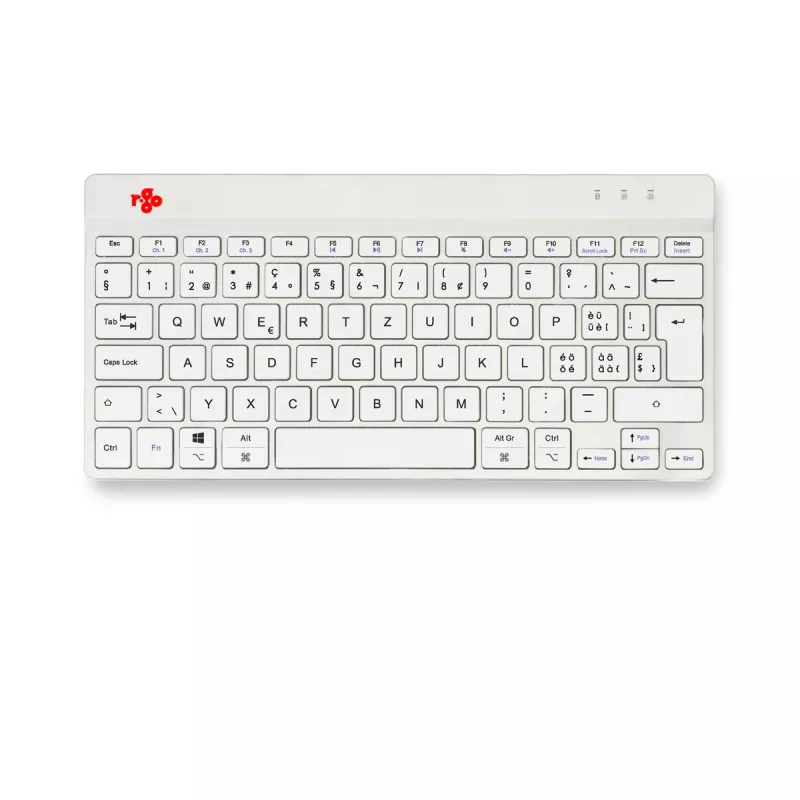 R-Go Tools ergonominė klaviatūra R-Go Compact Break, kompaktiška klaviatūra su pertraukų programine įranga, QWERTZ (CH), Bluetooth, balta