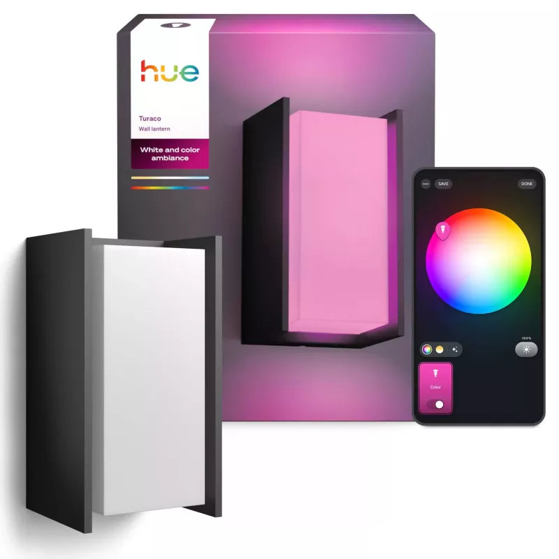 Lauko sieninis šviestuvas Signify Philips Hue Turaco – balta ir spalvota šviesa, antracitas, Bluetooth/Zigbee, aliuminis