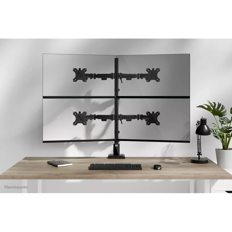 Keturių monitorių laikiklis Neomounts DS60-600BL2-2 10–32 colių ekranams, VESA 75x75–100x100, max 8 kg, spaustuvas/gręžtuvas, juodas