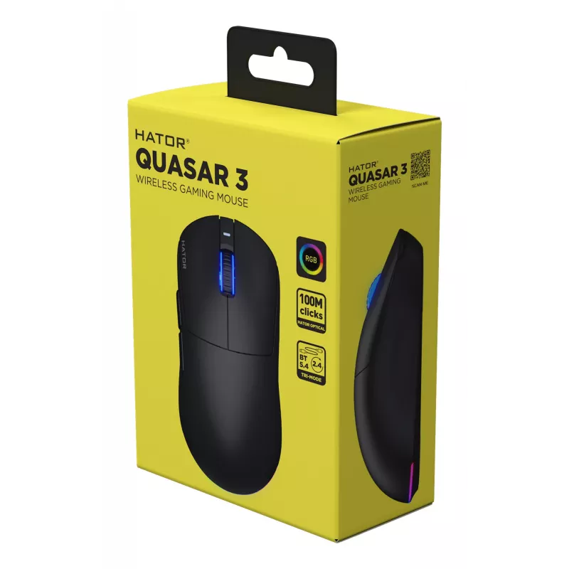HATOR Quasar 3 Wireless pelė žaidimams Ambidekstrinė RF Wireless + Bluetooth + USB Type-A Optinė 12000 DPI