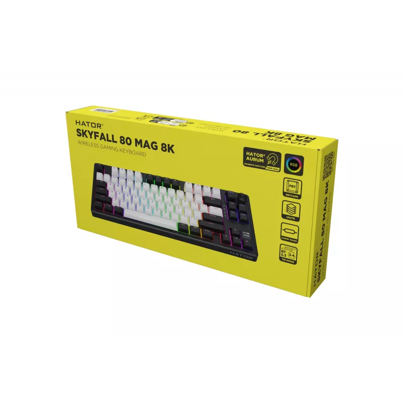 HATOR Skyfall 80 MAG ULTIMA 8K belaidė klaviatūra žaidimams USB + RF Wireless + Bluetooth QWERTY US English juoda, balta
