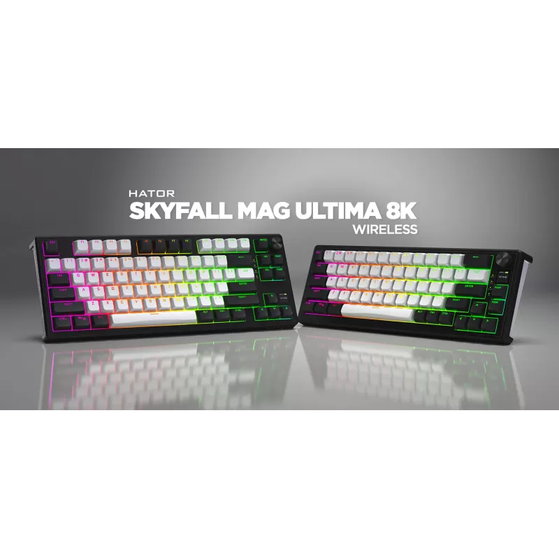 HATOR Skyfall 80 MAG ULTIMA 8K belaidė klaviatūra žaidimams USB + RF Wireless + Bluetooth QWERTY US English juoda, balta