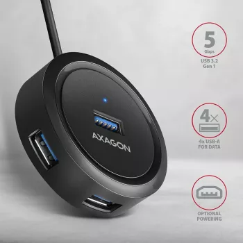 AXAGON HUE-P1AL USB 3.2 Gen 1 4 prievadų šakotuvas apvalus